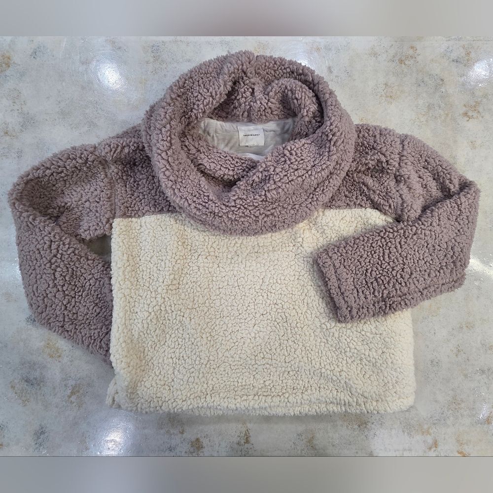 Thread & Supply Cowlneck Sherpa Pullover Top EUC Cream Mauve Women's Size M